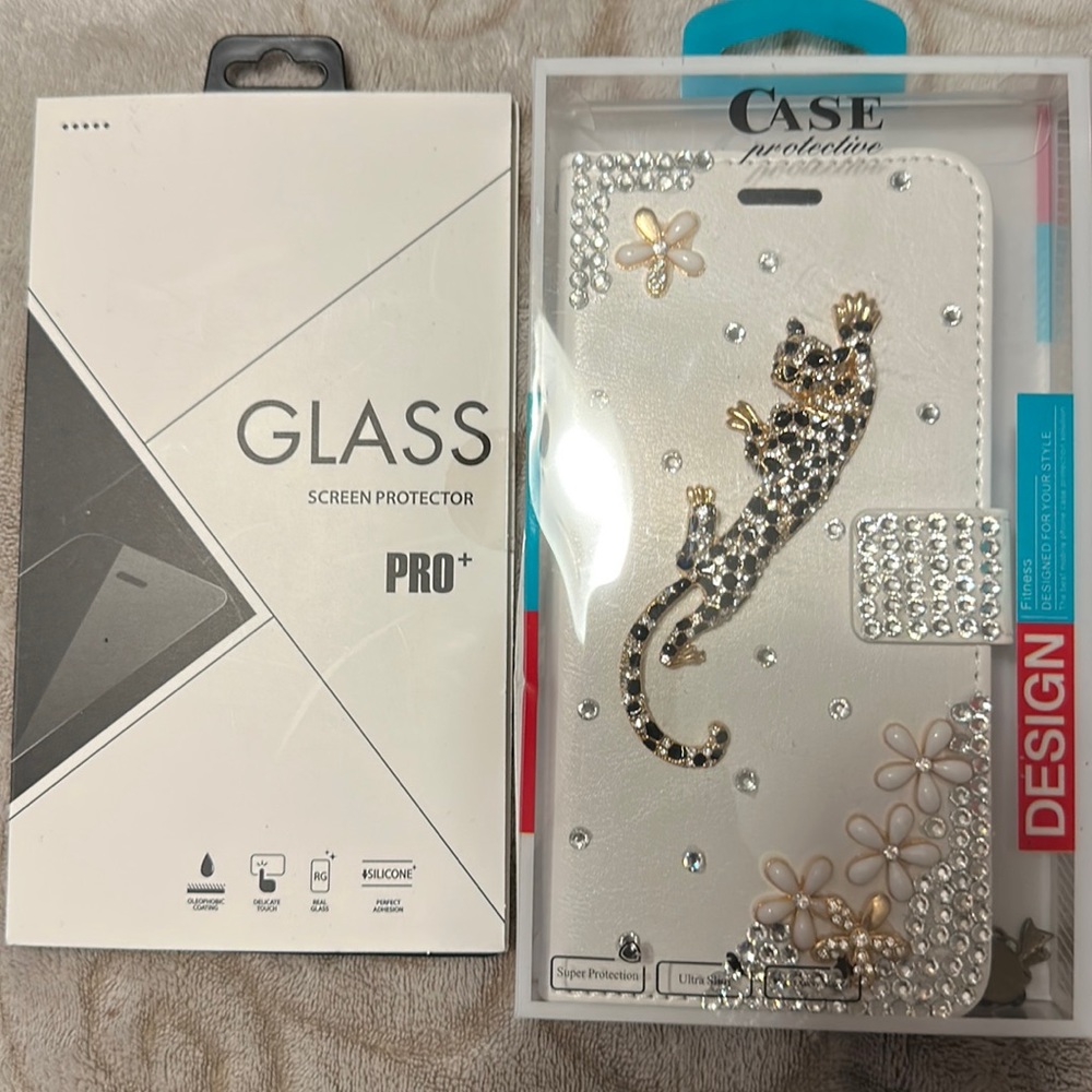 Galaxy A54 wallet style cell phone case and tempered glass screen protector